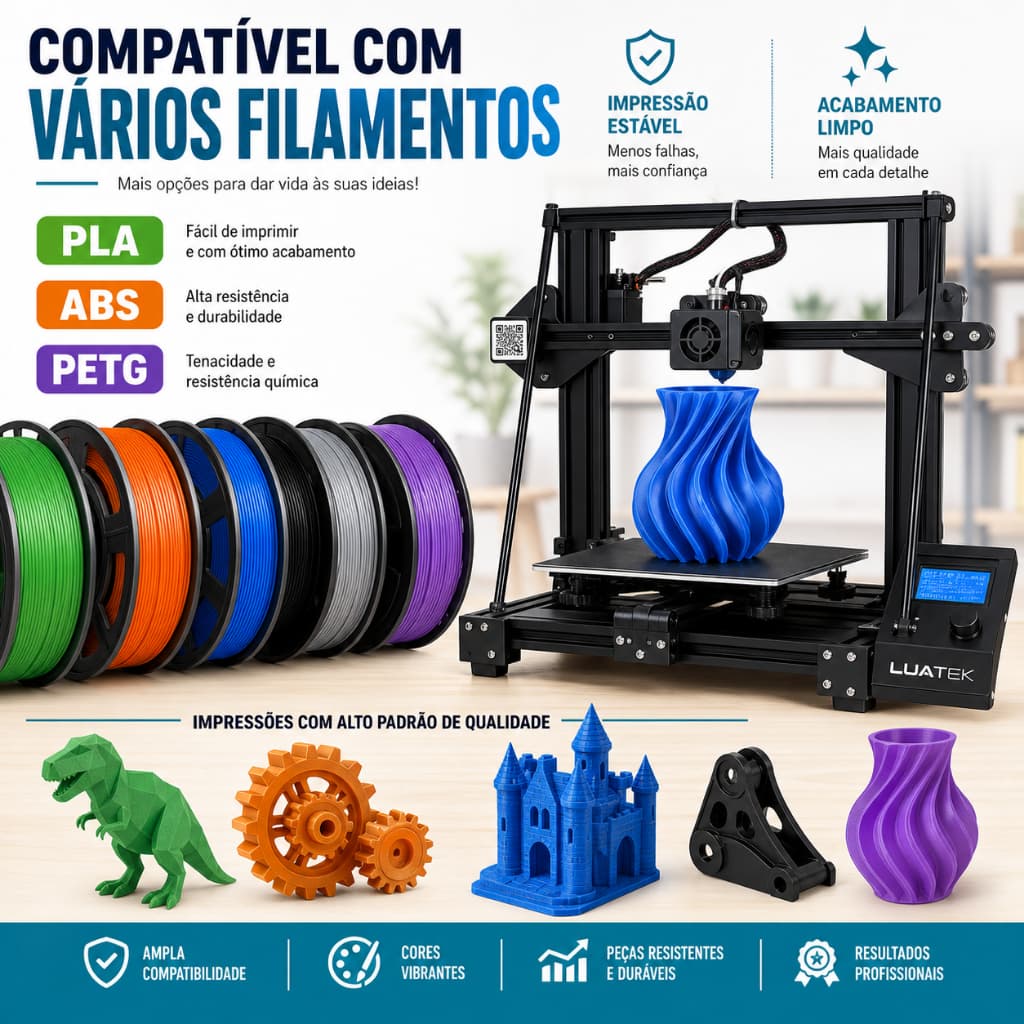 Impressora 3D Luatek LK-5106 Kit Completo com Filamento Teste, Ferramentas e Cartão MicroSD
