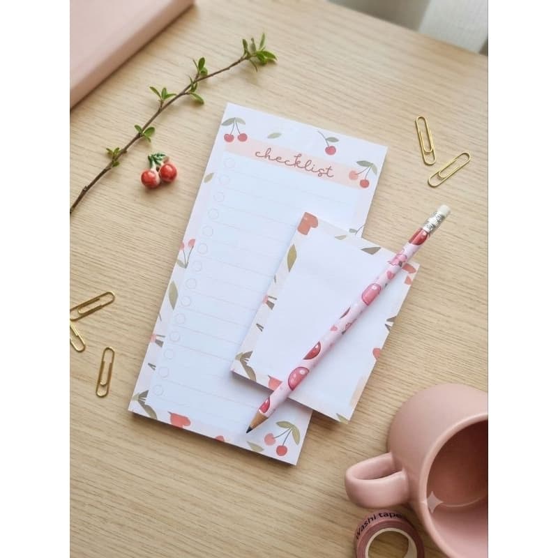 Kit Papelaria Cereja Bloco De Notas Check-list Lápis Personalizado Escritório Caderno Kit Escolar Organização Notas