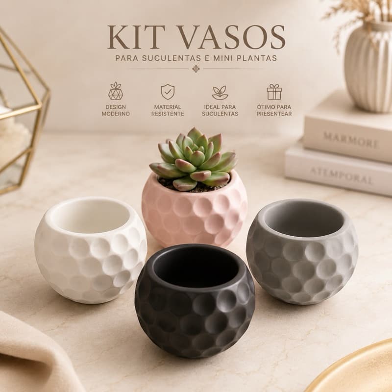kit 4 Mini Vaso Moderno para Decoração