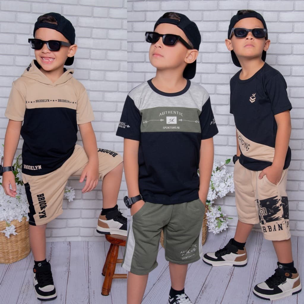 Conjunto Infantil Menino Lançamento Kit 2 Peças Camisa e Bermuda Veste Do 2 Ao 14 Anos