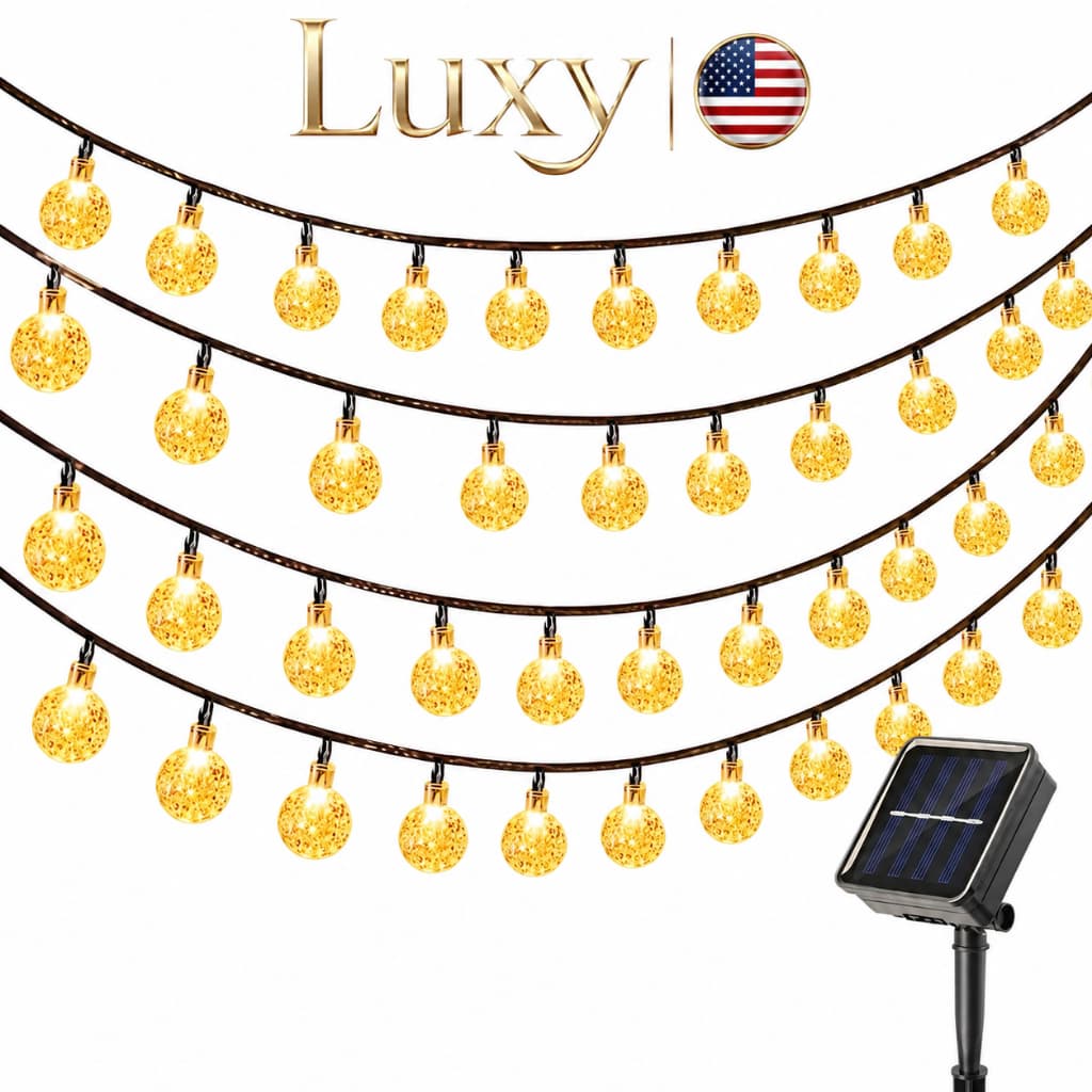 LUXY Varal de Luzes LED 5/7/12M para Área Externa, Jardim, Casamento, Festa e Decoração de Natal – Luz Amarela
