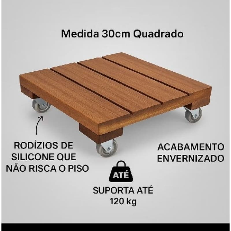 Kit de Suporte para Vaso de Planta Quadrado com Rodinhas Madeira Ripada - Carrinho para Botijão