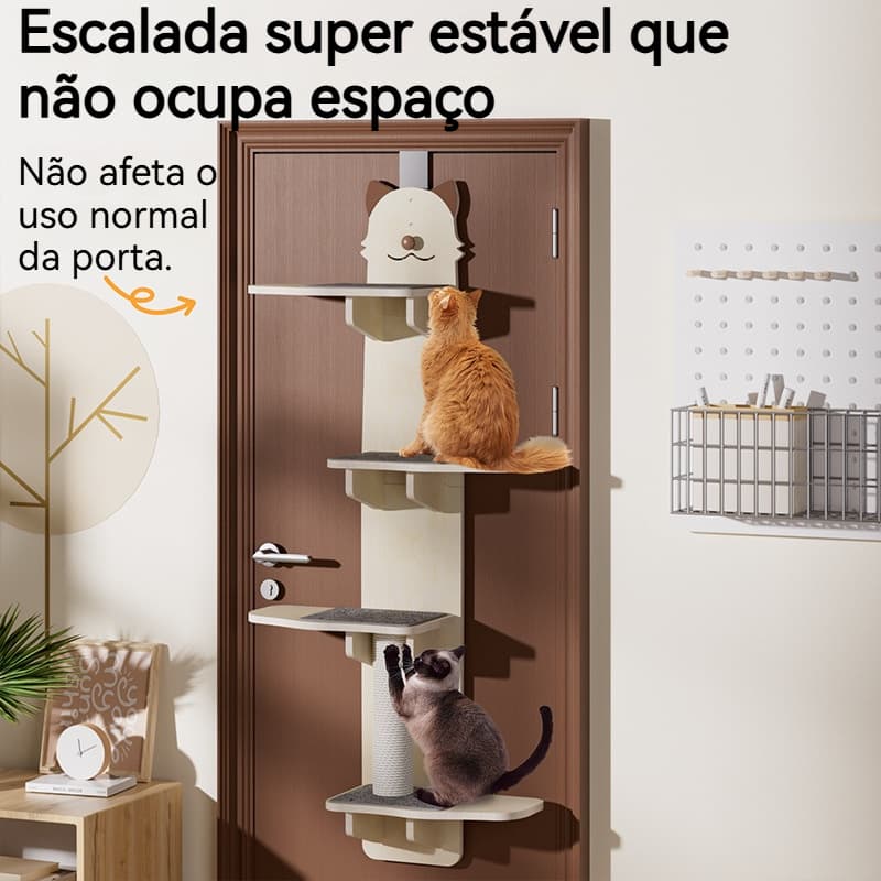 Prateleira Suspensa Para Gatos Arranhador De Porta 4 Niveis Placa 12mm Com Almofada Confortavel E Bola