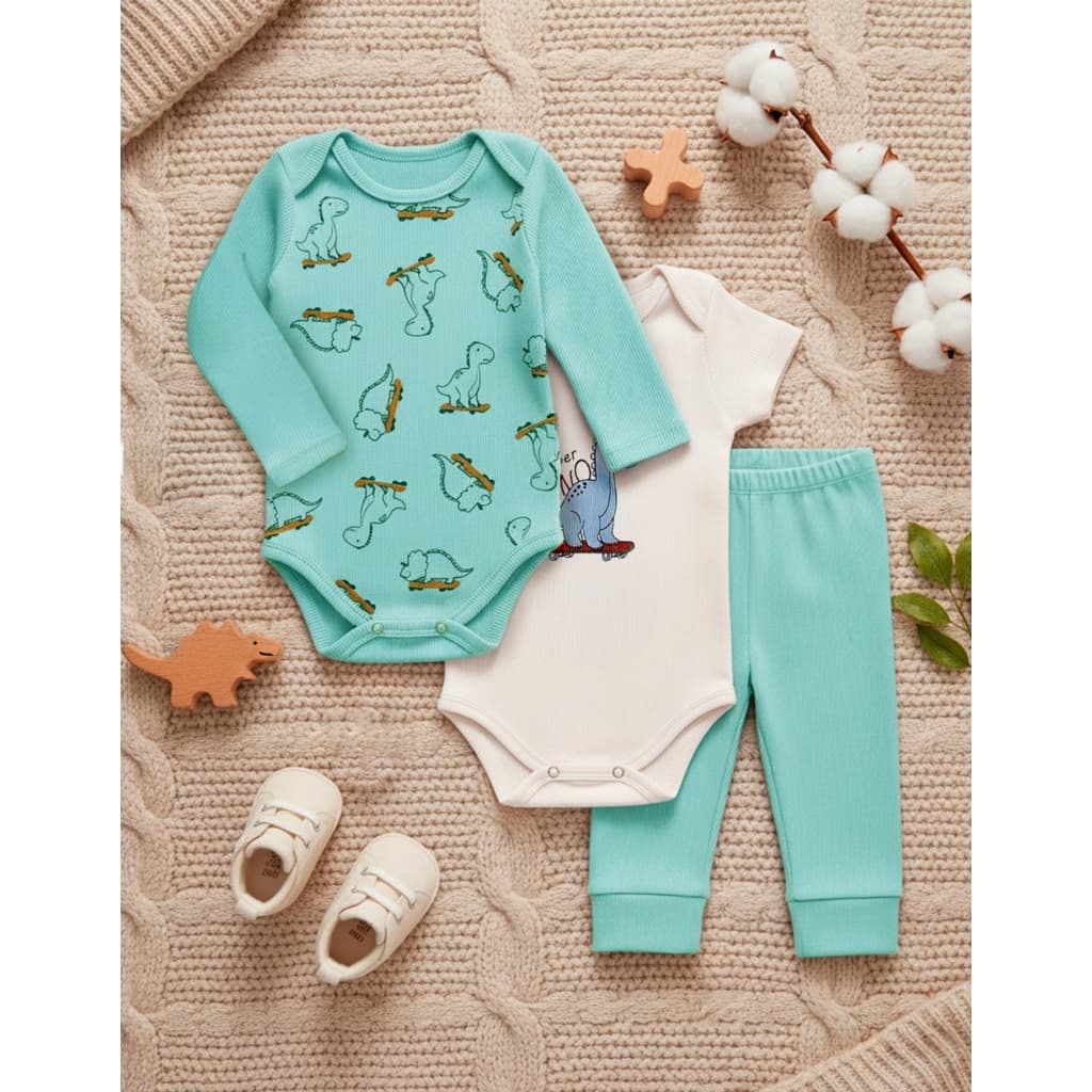 Conjunto Body Bebe Manga Longa Menino Kit 3 Peças