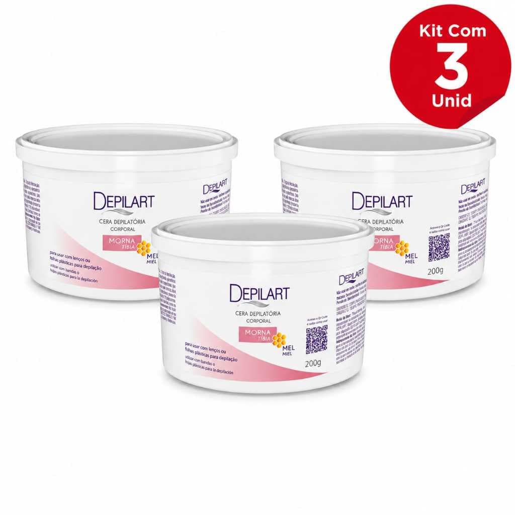 Kit 3un Cera Depilatória Morna Tíbia Mel Depilart 200g