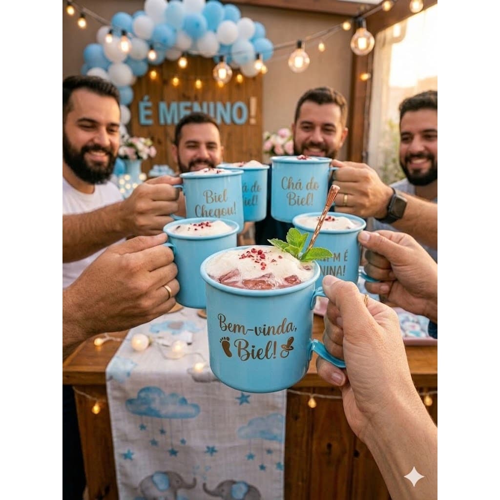 Kit Jogo 10 Caneca Moscow Mule Alumínio Cor Azul 390ml Chá Revelação, Noivado Casamento