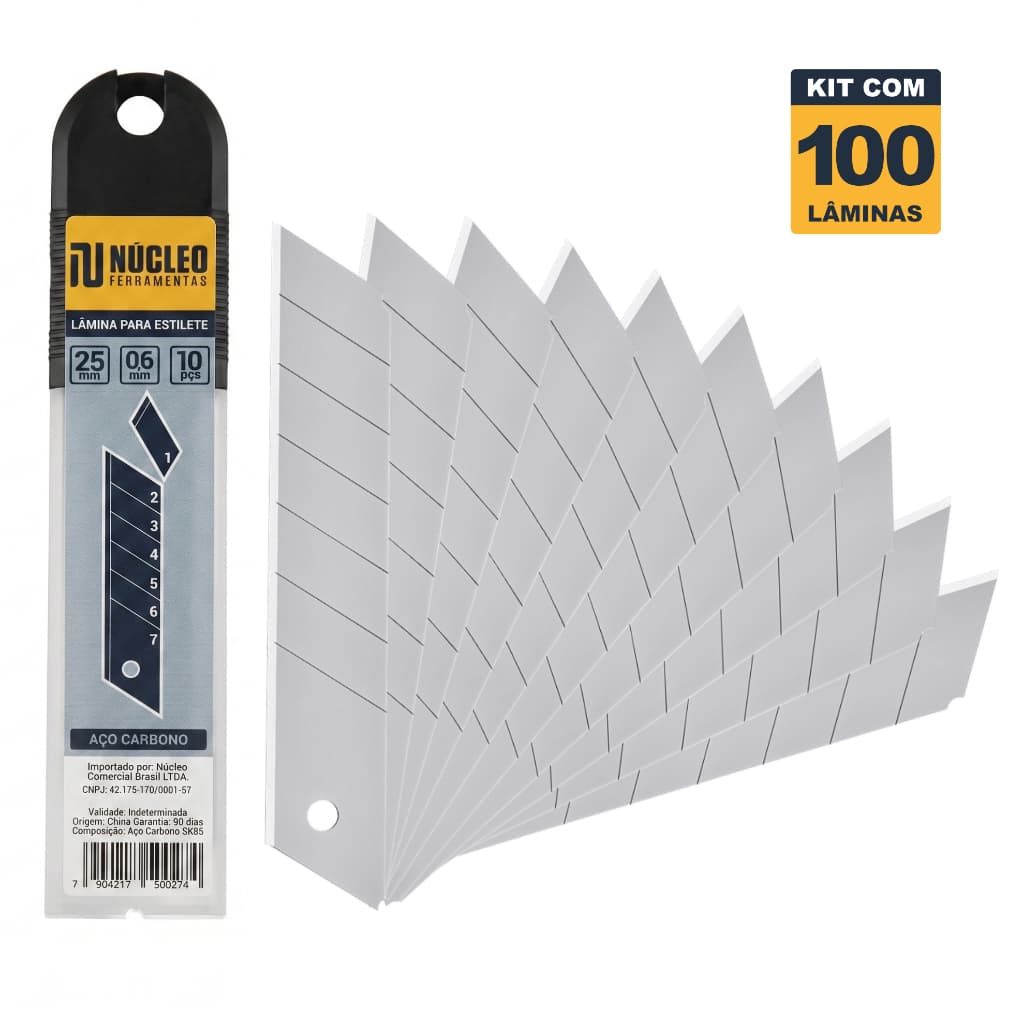 Kit 100 Lâminas de 25mm Profissional para Estilete Extra Largo