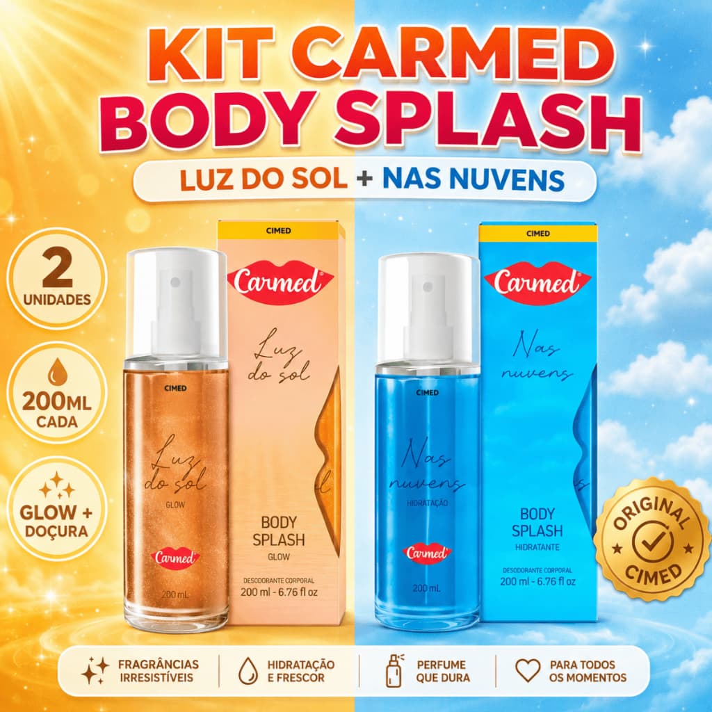 Kit Carmed Body Splash Luz do Sol Glow + Nas Nuvens 200ml Original Cimed 2 Unidades