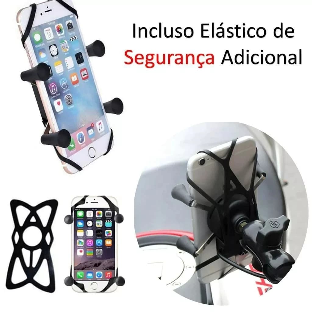 Suporte para Celular de Motocicleta com Carregador USB, Articulado em Alumínio para GPS