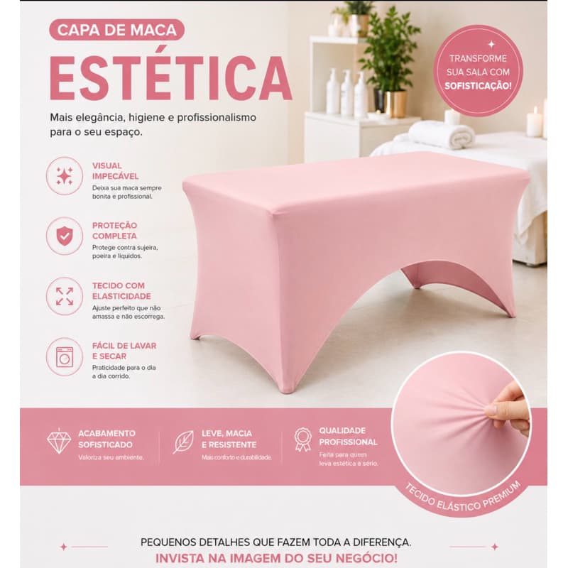 Capa Legging para maca estética portátil/fixa/maleta ROSÉ tecido Suplex