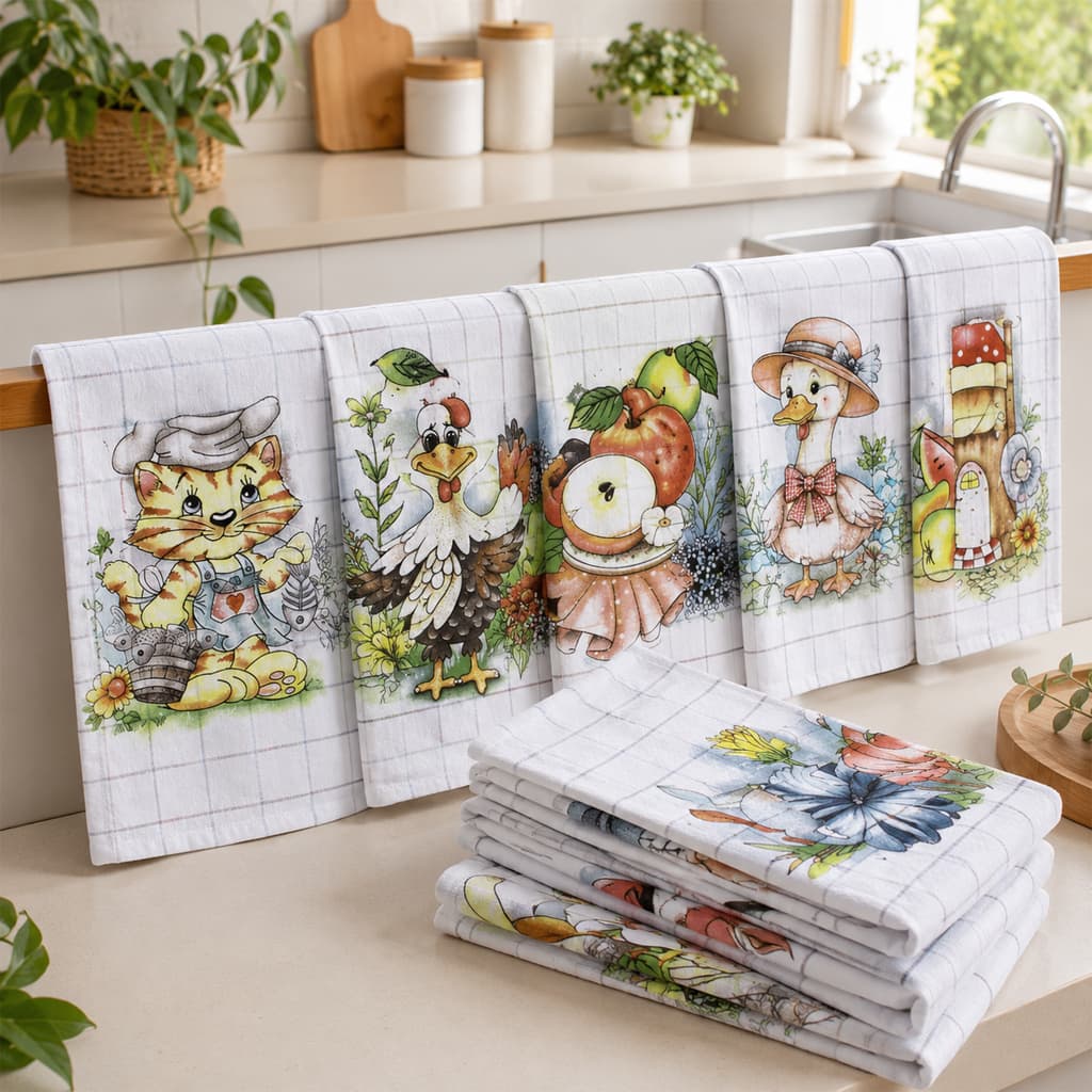 Kit 5 Panos De Prato Xadrez Estampados 100% Algodão Cozinha