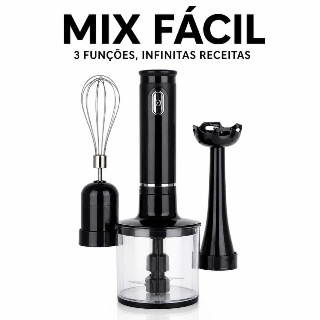 Mixer 3 em 1 Multifuncional | Processador de Alimentos | Batedor | Triturador | Mixer de Mão | 127V