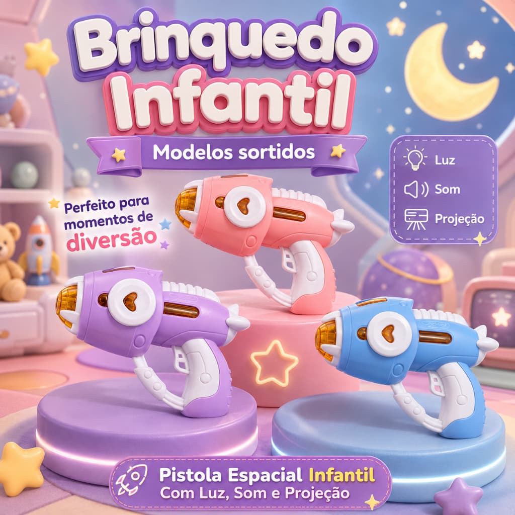 Pistola Espacial Infantil Com Luz Som E Projeção