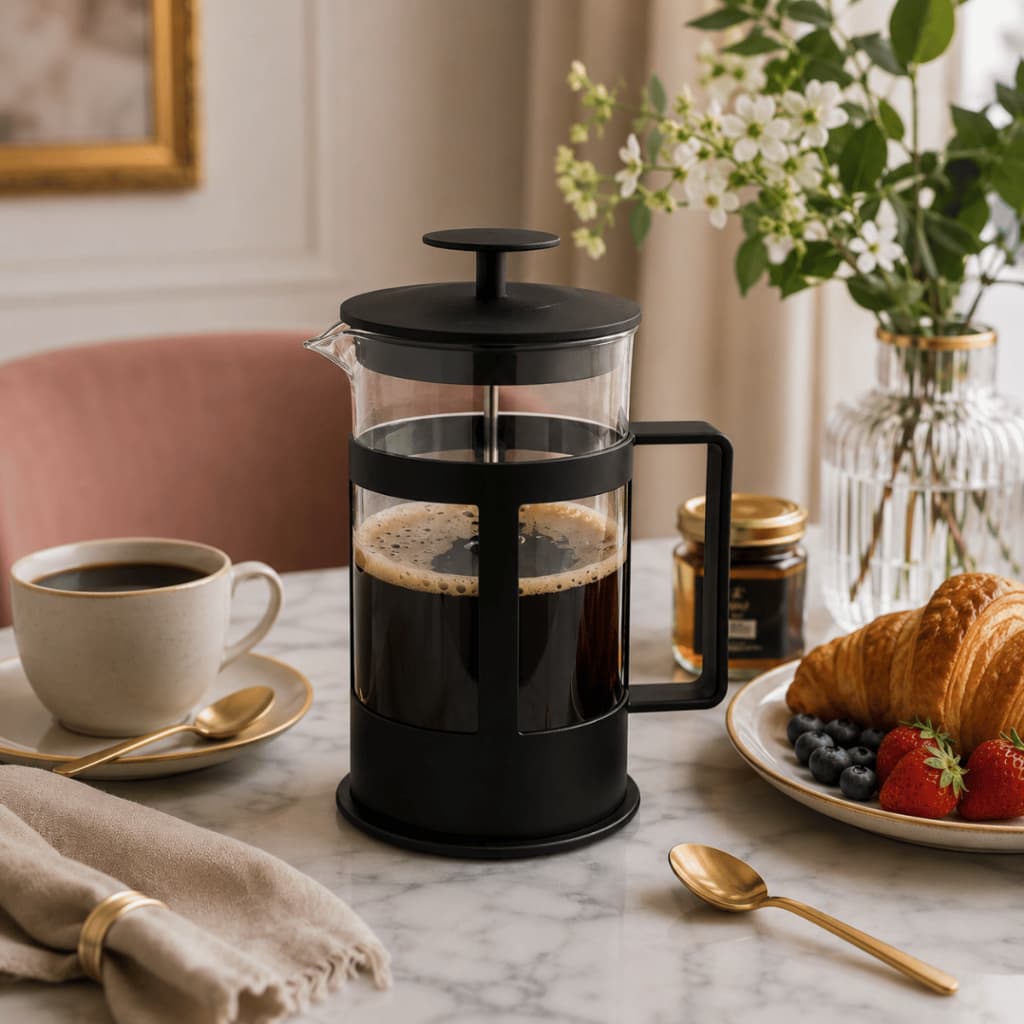 Cafeteira Prensa Francesa 350ml e 600ml Vidro Inox Plástico Para Café Gourmet Transparente Preto