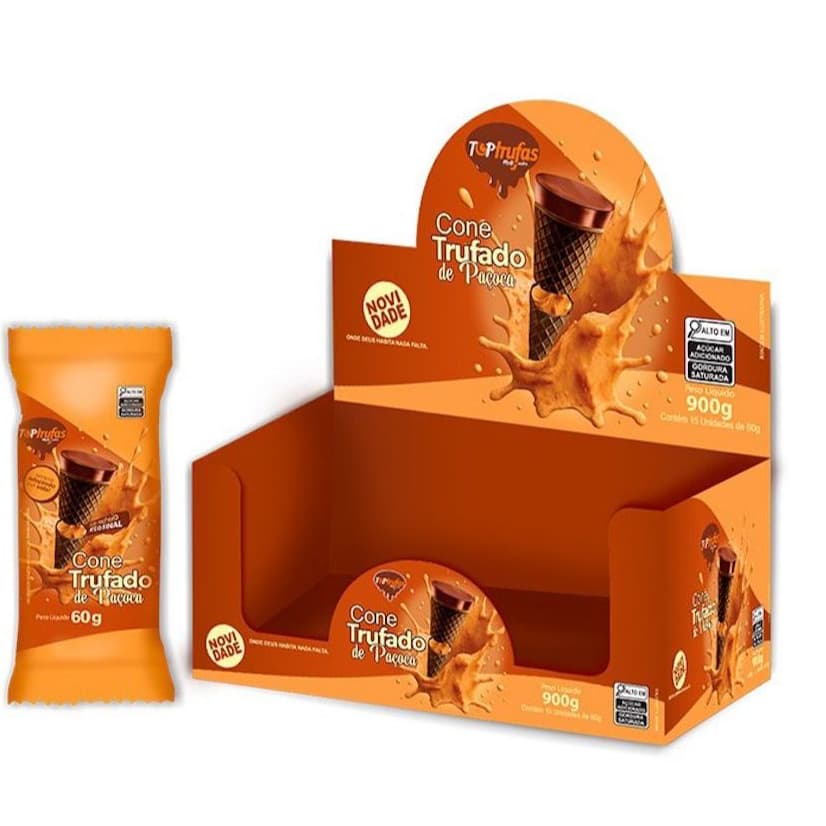 Cone Trufado Top Trufas – Caixa 900g (15 unidades de 60g) Sabores: Tradicional, Creme de Avelã, Leitinho e Tentação