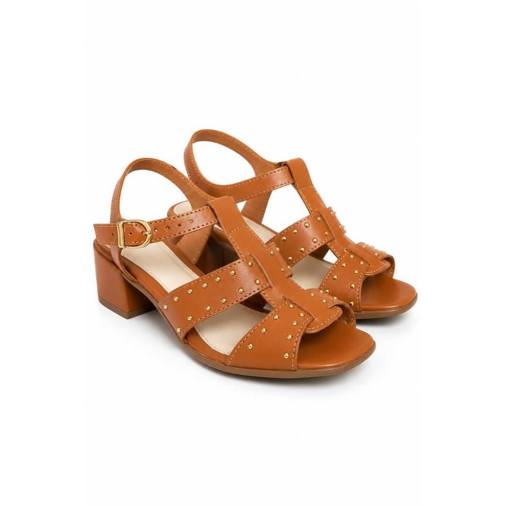 👠 Sandália Feminina Elegante Salto Médio Fashion com Acabamento Dourado