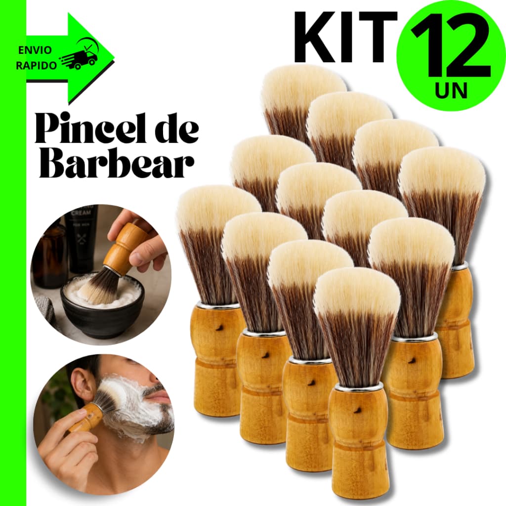 Kit 12/10/9/8 Unidades Pincéis para Barbear Clássico Cabo de Madeira Cerdas Macias Alta Qualidade