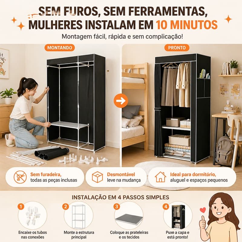 Armário para sapatos com prateleiras e proteção contra poeira