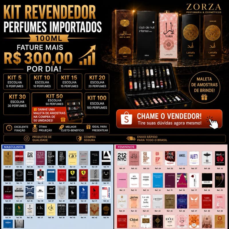 KIT REVENDEDOR MONTE SEU PEDIDO 15,20,30,50 PERFUMES IMPORTADOS 100ML