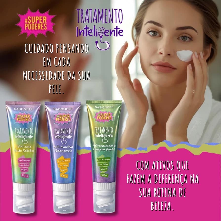 Sabonete TRATAMENTO INTELIGENTE - ANTIACNE, ANTIRRESSECAMENTO , ANTI MANCHAS e ANTISSINAIS- Super Poderes