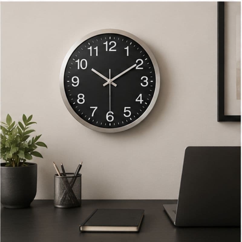 Relógio de Parede 30cm Silencioso Decorativo Moderno Preto com Números Grandes para Sala e Cozinha