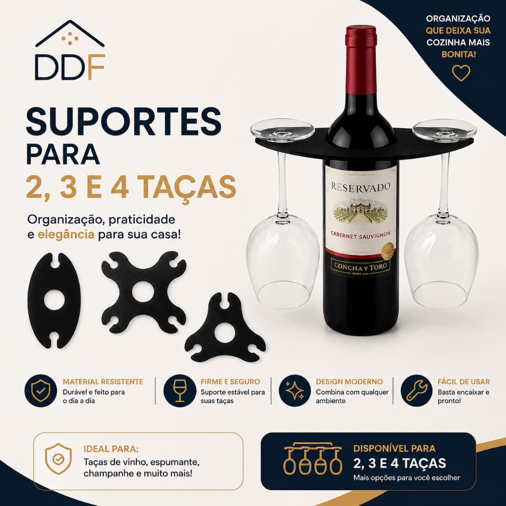 KIT 3 Suportes Descanso Para Taças Vinho Champagne Whisky Licor Decoração Mesa Posta Jantar Elegante e Resistente