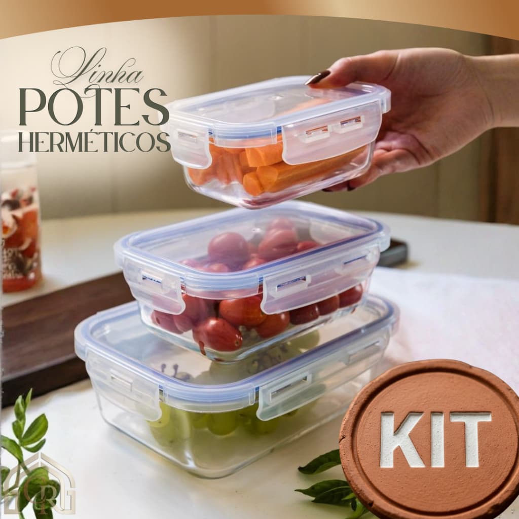 Kit 1 2 3 Potes Herméticos Vidro Retangular com Tampa Vedante 640ml 1040ml 1500ml Armazenamento