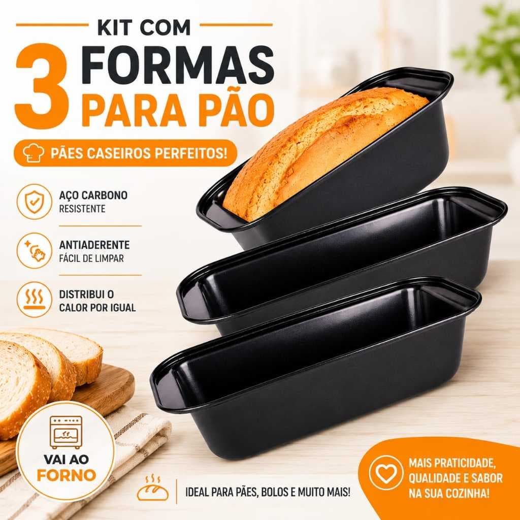 Kit Com 3 Formas Assadeiras Antiaderentes Para Pao Caseiro  27 x 15 Cm Alta Qualidade Assadeiras Para Pao