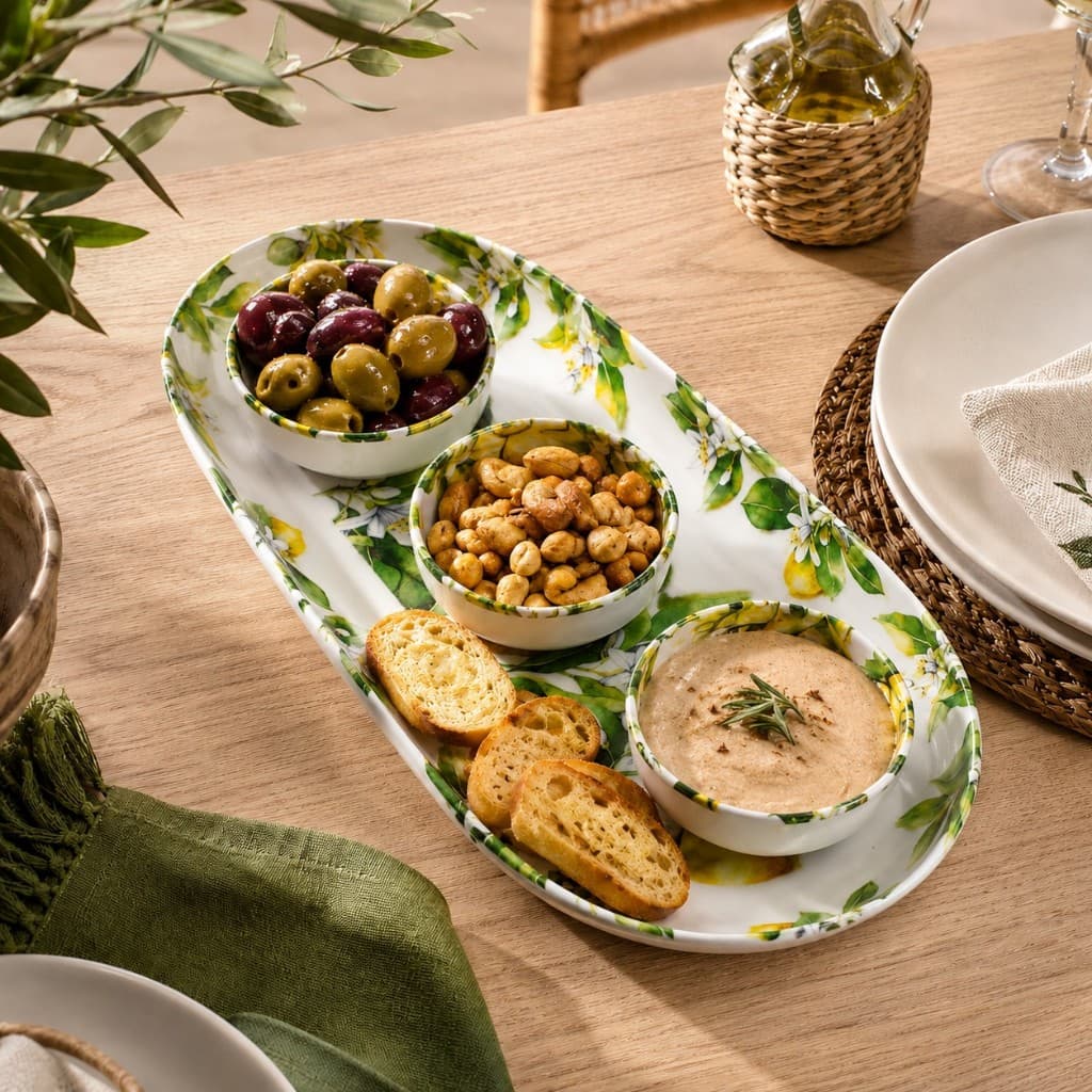 Conjunto Petisqueira Bellagio Limão Siciliano com 3 Tigelas e 1 Travessa 38cm