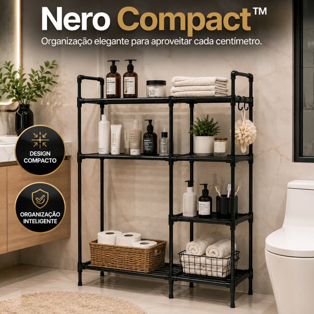 Estante Organizadora Multiuso para Banheiro Preta Compacta Resistente Organizador de Espaço