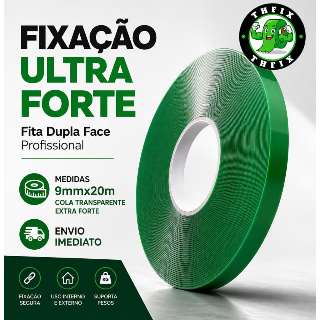 1 a 3 Rolo Fita Dupla Face 9mmx20m Extra Forte Acrílica Ideal para Espelho Placas PVC Moldura Quadro