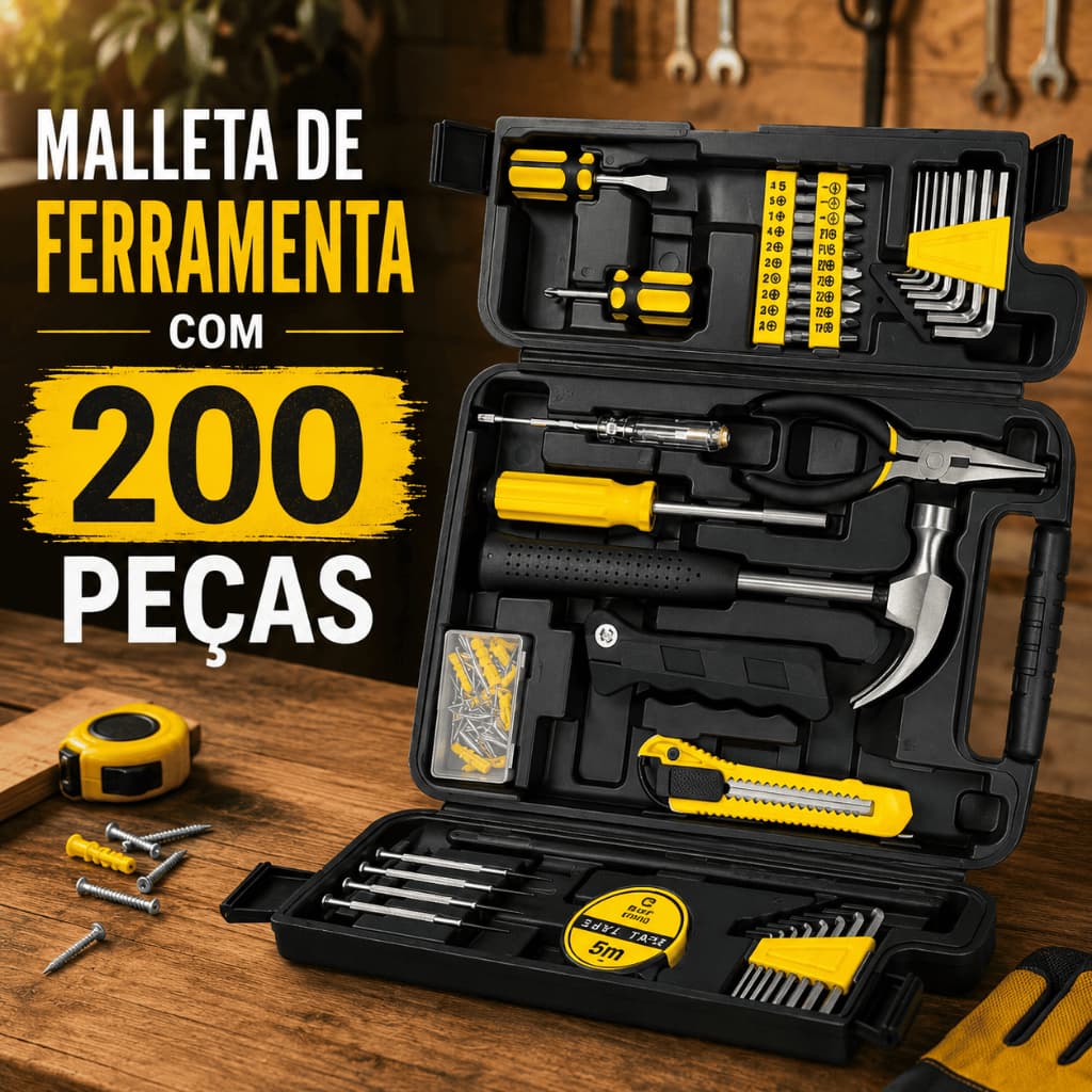 Kit Profissional Maleta Ferramentas Multifuncional 200 Peças Uso Doméstico Oficina