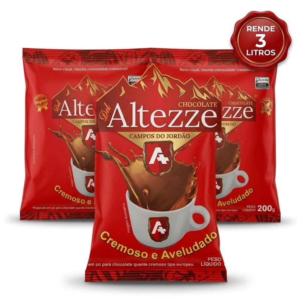 Kit 3 Unidades do Chocolate Quente Altezze de Campos do Jordao Tipo Europeu Cremoso e Aveludado 200gr cada