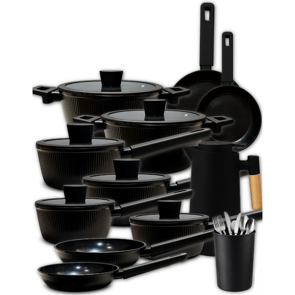 Kit de Panelas de Cerâmica Indução e Fogão a Gás 28p c/ Frigideiras Caçarolas + Escorredor + Garrafa