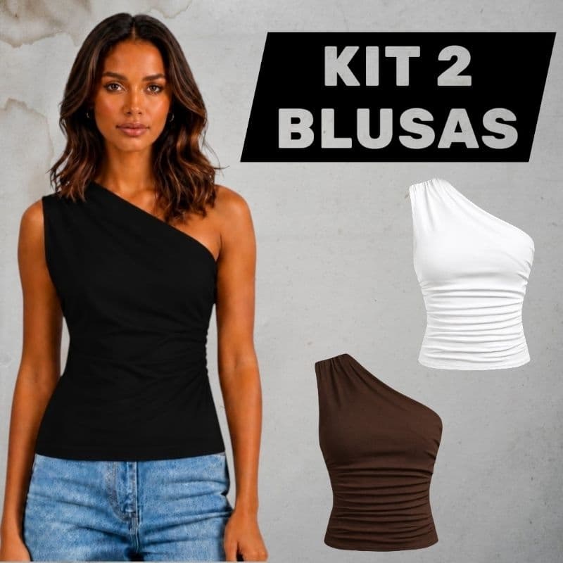 KIT 2 Blusas Feminina Mula Manca Elegante Casual Ombro Único Franzido Assimétrica