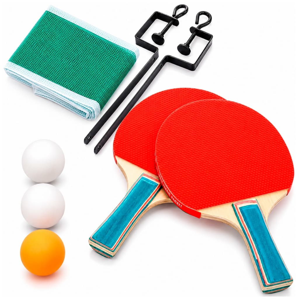 Raquete Tênis De Mesa Ping Pong Kit 2 Raquetes 3 Bolinhas 1 Rede Para Mesa