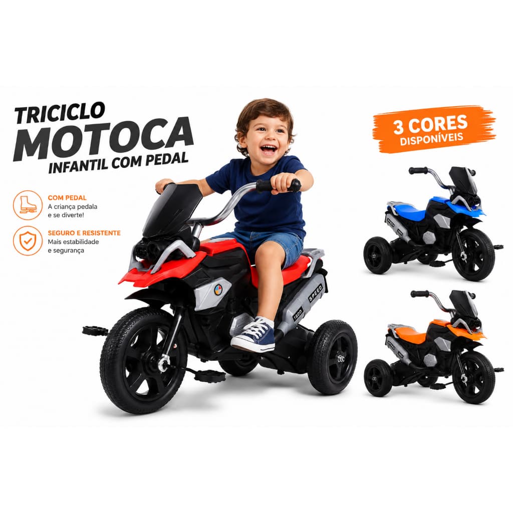 Moto Triciclo Infantil Motoca Passeio Com Luz Som Pedal Brinquedo Motinho 3 Rodas Moto Menino Menina