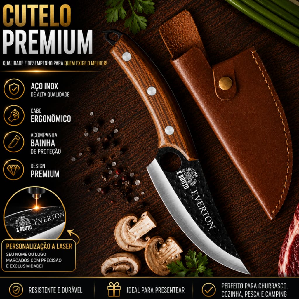 Faca De Churrasco Artesanal | Personalizada a Laser | Profissional Damasco