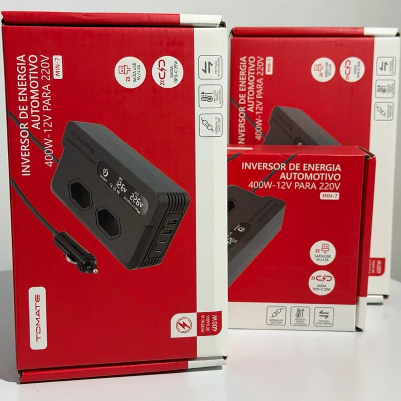Inversor 12v Para 220v 400w 2 Tomada E 2 Tipo C Tomate