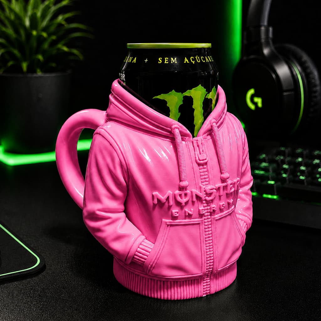 Porta lata Monster moletom para energético Monster + abridor 473ml