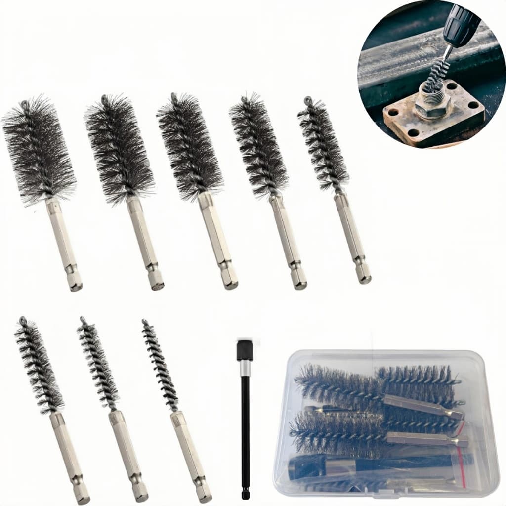 Kit 9 Peças Escova Tubular Aço Inoxidável Furadeira