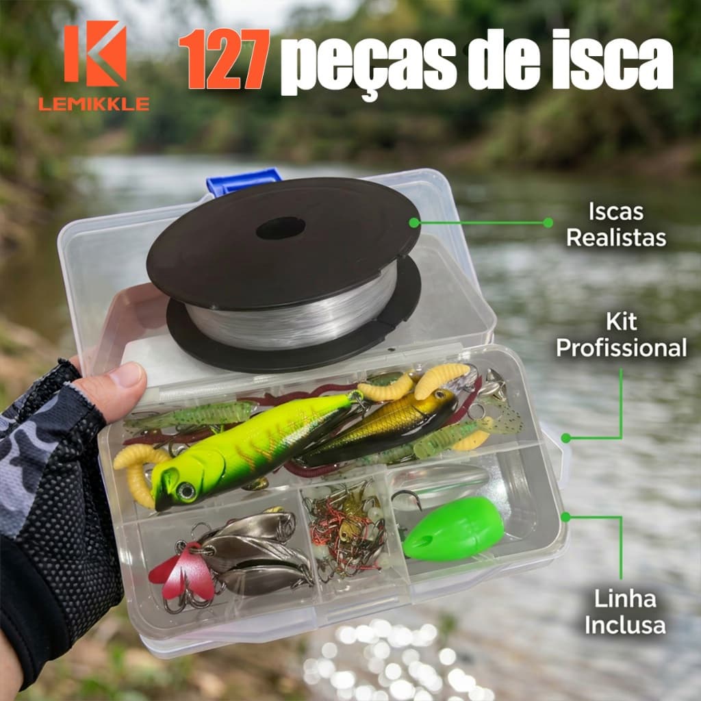 LEMIKKLE - Kit Mestre de Pesca 127 Peças  Iscas, Anzóis e Acessórios para Pescadores Profissionais