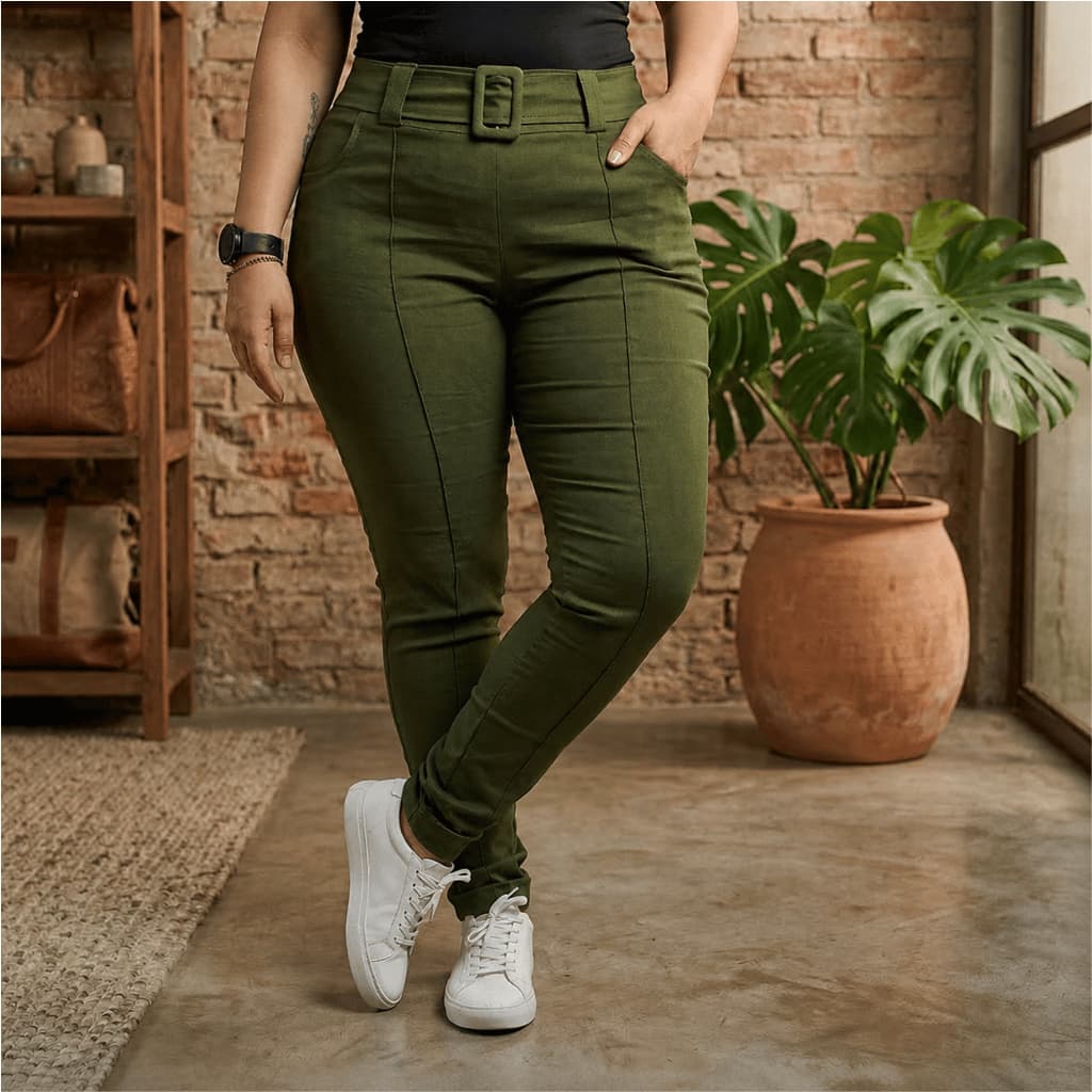 Calça Social Plus Size Feminina Com Cinto Fivela Cintura Alta Alfaiataria Tecido Bengaline 42 ao 52