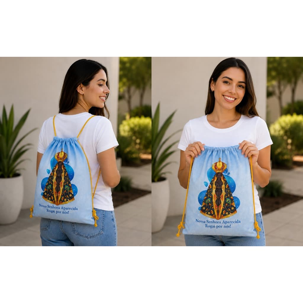 Sacochila Nossa Senhora Aparecida Bolsa Mochila Feminina Católica Presente Religioso Auta Qualidade