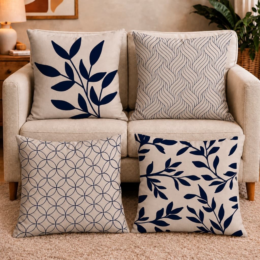Kit 4 Capas de Almofadas 45x45 Decorativas Sala Sofá Harmonia Azul