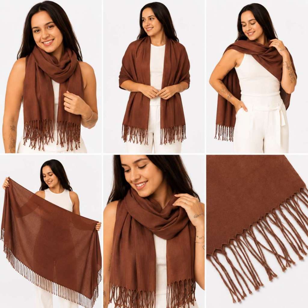 Cachecol Pashmina Chocolate Lisa Moda Unissex Elegante Casual Luxo Completa Looks