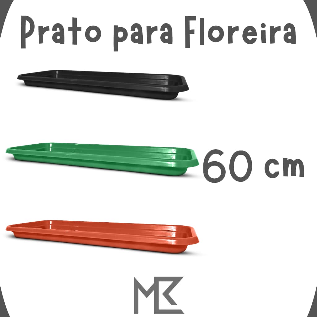 Prato Base 60 cm de Floreira/Vaso Retangular Grande Horta/Jardim Plástico Preto/Verde/Terracota
