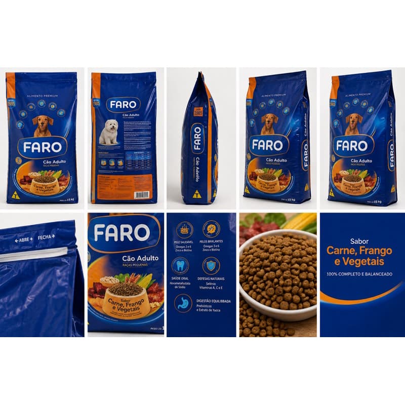 Ração Faro Cão Adulto Raças Pequenas Carne, Frango e Vegetais 15kg