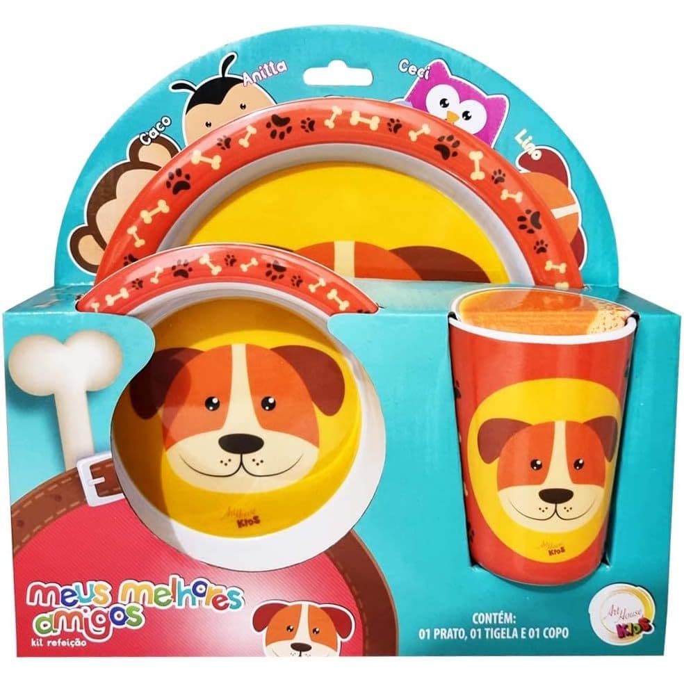 Prato Tigela e Copo Refeição Infantil Cachorrinho Meus Melhores Amigos Kids Criança Bebê 🐶🍽️🥤
