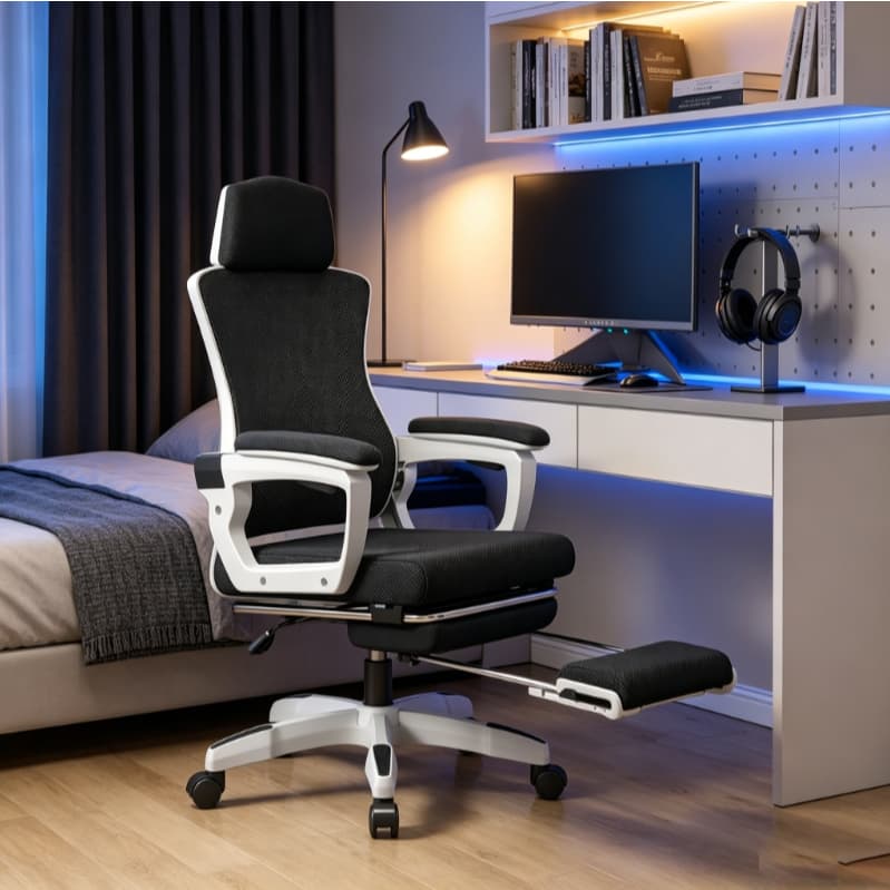 Cadeira Gamer Profissional Reclinável Giratória Ergonômica Tela Mesh Apoio para Pés Confortável Suporte Lombar Home